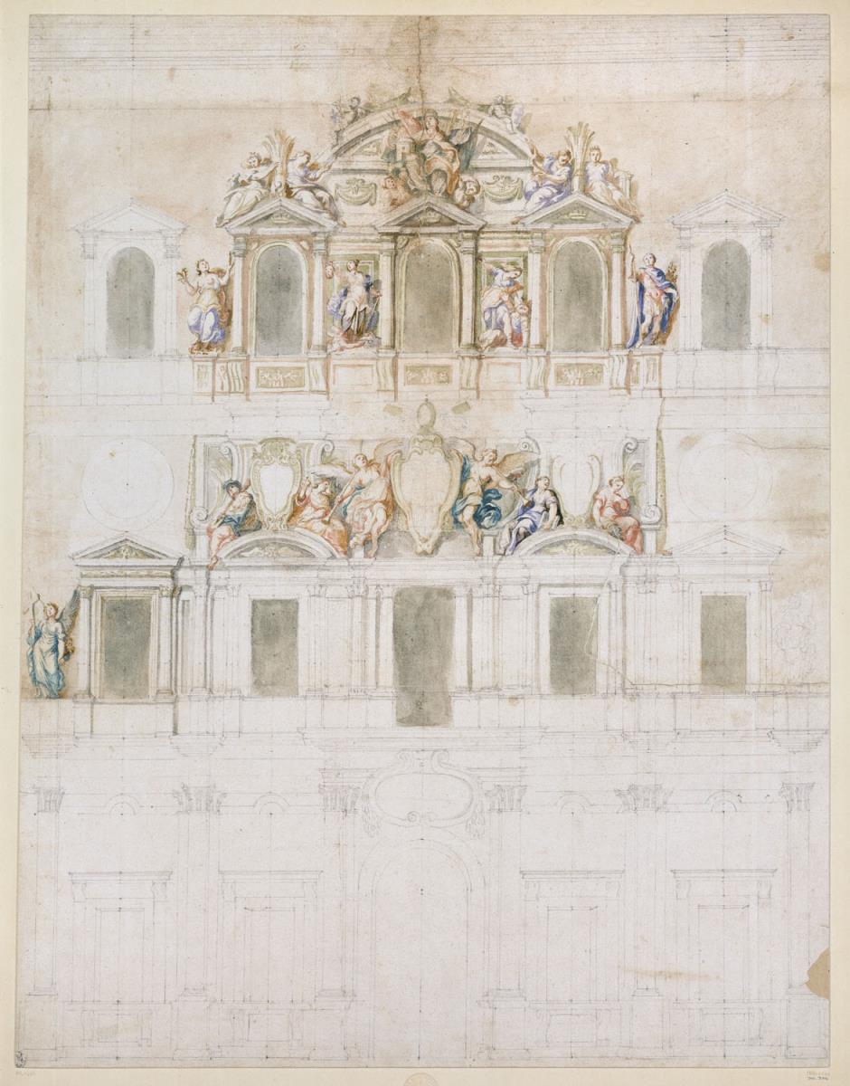Festdekoration für den Einzug der Königin von Schweden am Palazzo Farnese in Rom am 26.12.1655