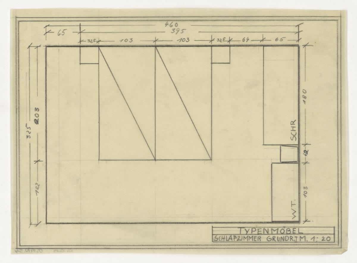 Typenmöbel, Schlafzimmer, Grundriss I. (Möbelentwürfe, Schlafräume)