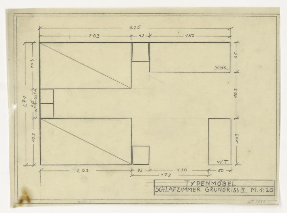 Typenmöbel, Schlafzimmer, Grundriss II. (Möbelentwürfe, Schlafräume)