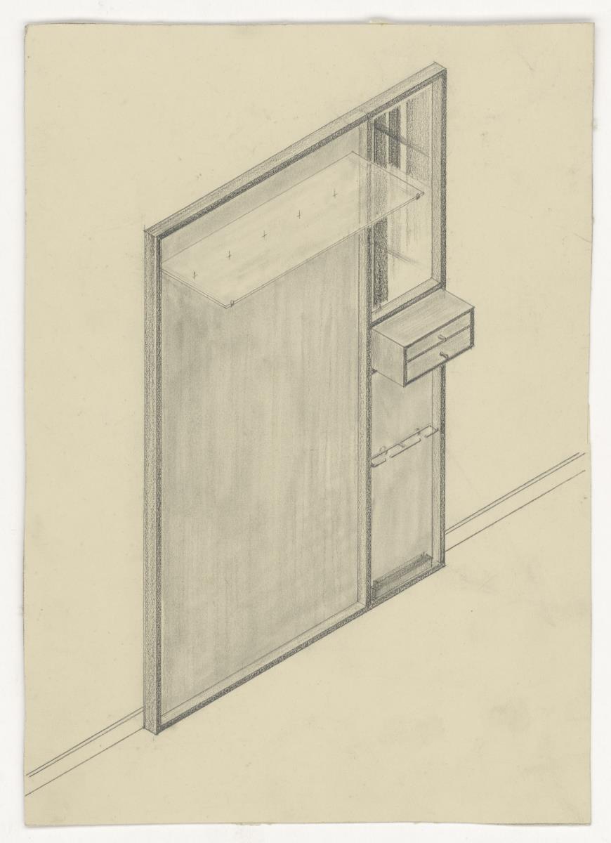 Garderobe mit Schubfächern und Ablage (Möbelentwürfe, Garderoben)
