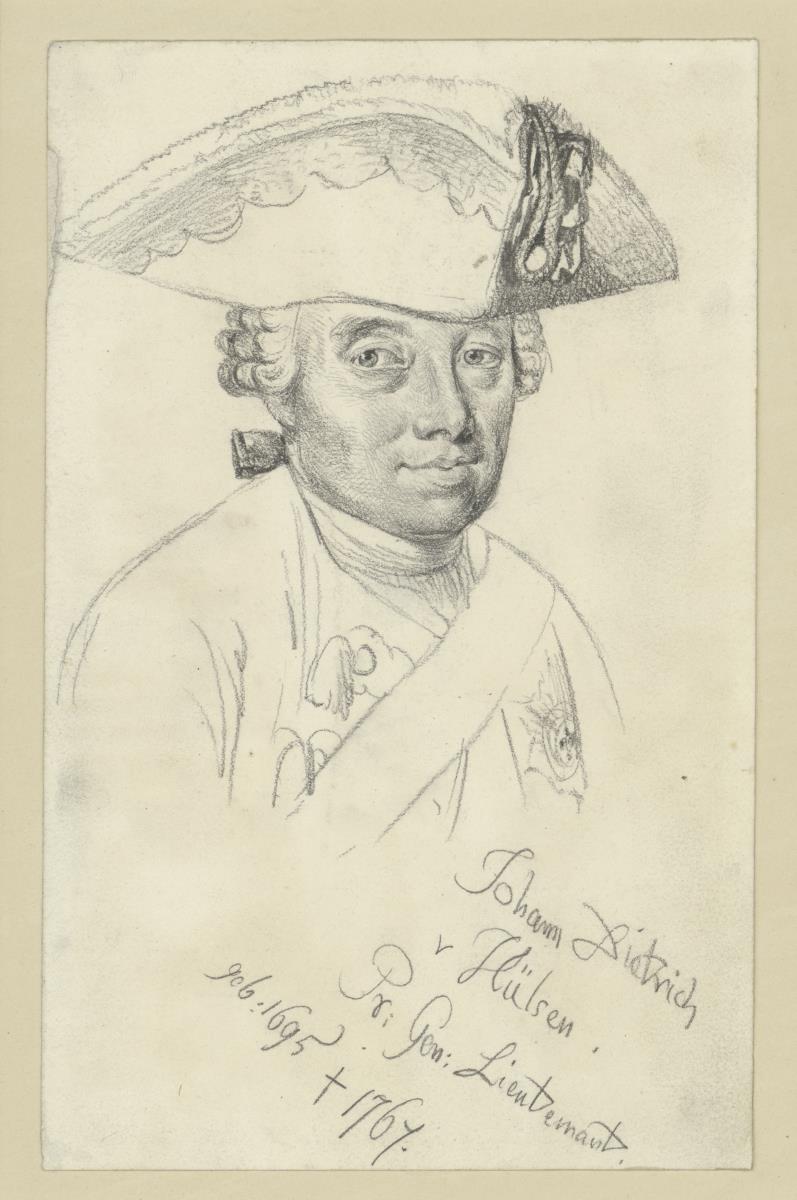 Johann Dietrich von Hülsen, Generalleutnant, mit Notizen, nach Gemälde in der Wustrauer Offiziersgalerie
