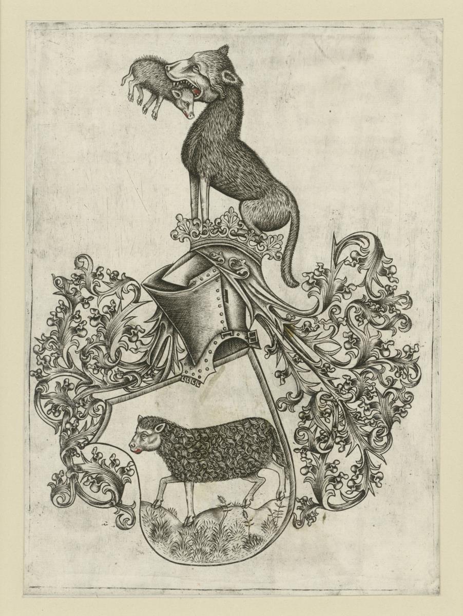 Wappen mit Lamm, Wolf und Schwein