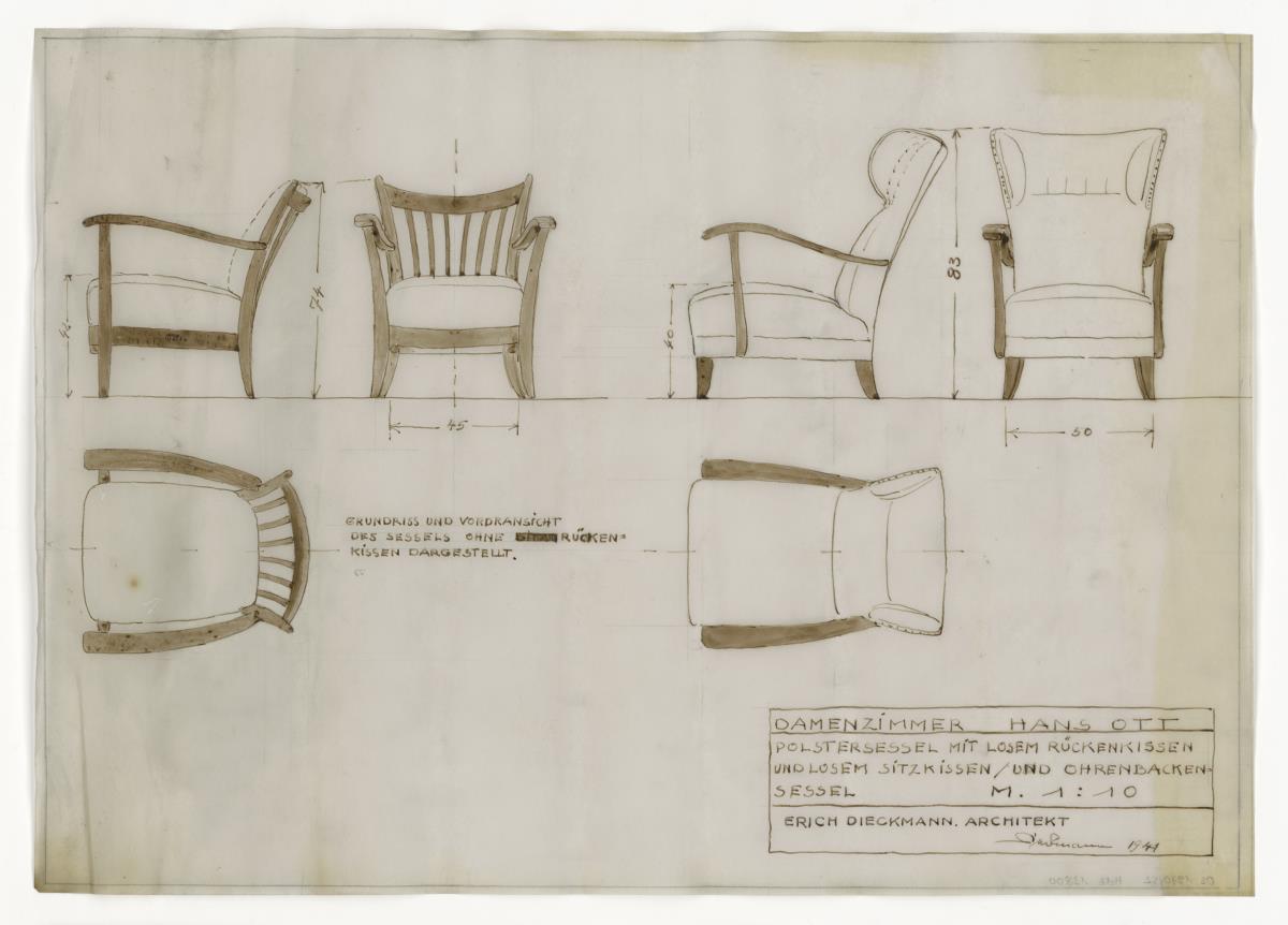 Damenzimmer, Polstersessel, Auftrag Ott (Möbelentwürfe, Sitzmöbel)