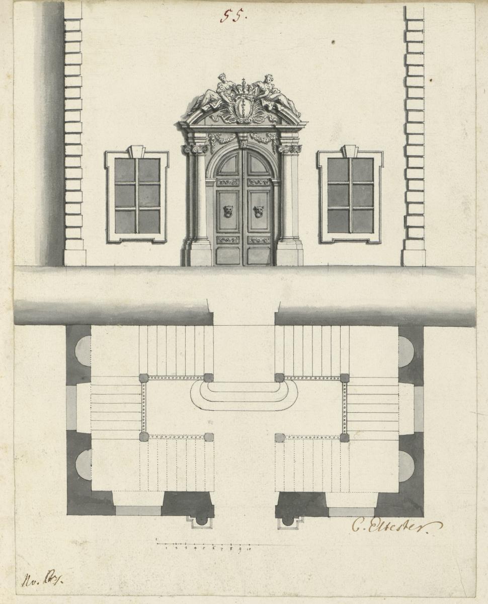 Königsberg. Treppengebäude mit Portal. Aufriss und Grundriss
