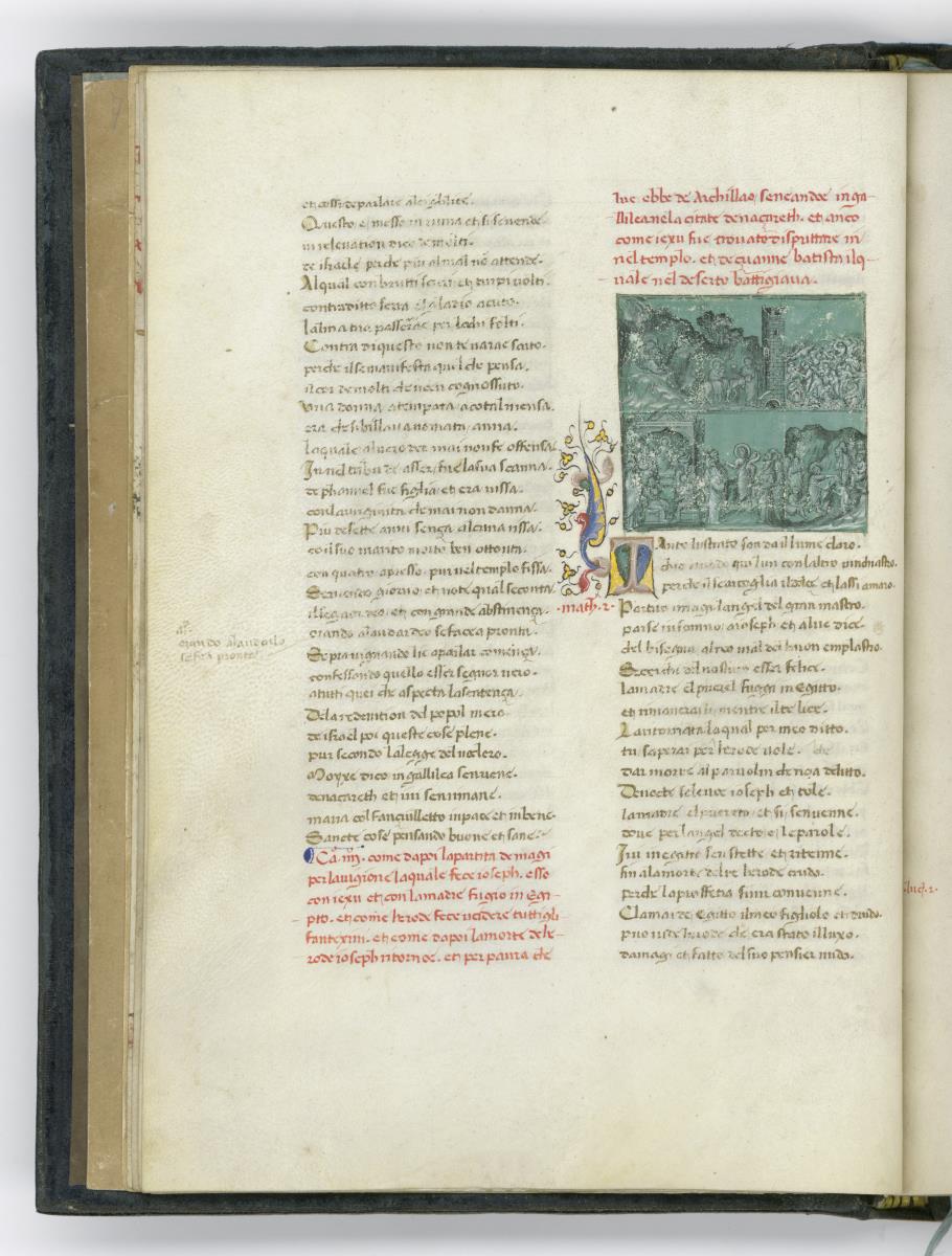 Li Quatro Evangelii concordati in uno: Josephs Traum, Rückkehr nach Bethlehem, Kindermord, Jesus im Tempel, Predigt des Johannes, Taufe