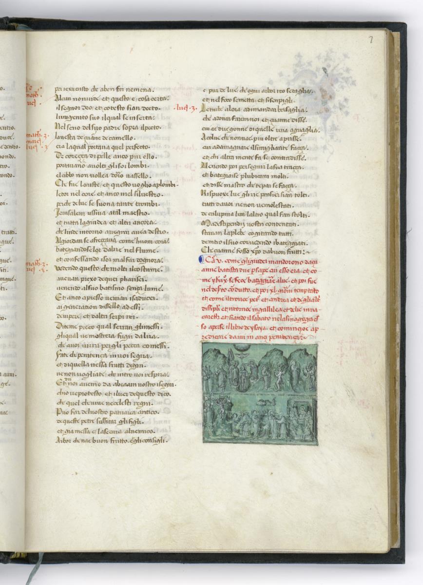 Li Quatro Evangelii concordati in uno: Taufe und Versuchung Christi, Gang nach Galiläa, Jesus lehrt am Sabbat im Tempel