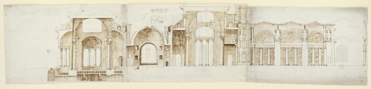 Diocletians Thermen, Schnitt in der Längsachse ABCD