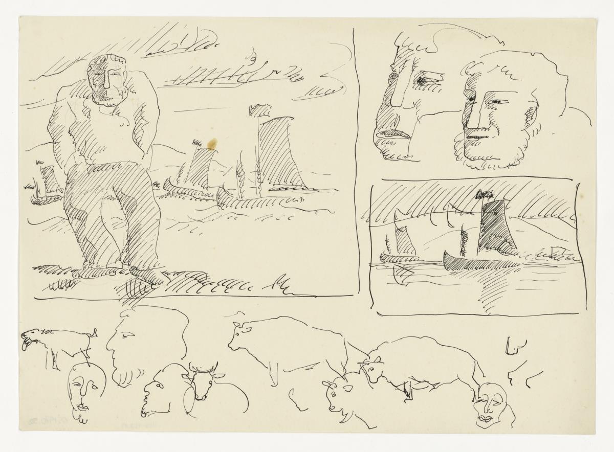 Fischer in Landschaft, Skizze  (Figürliche u. a. Darstellungen)