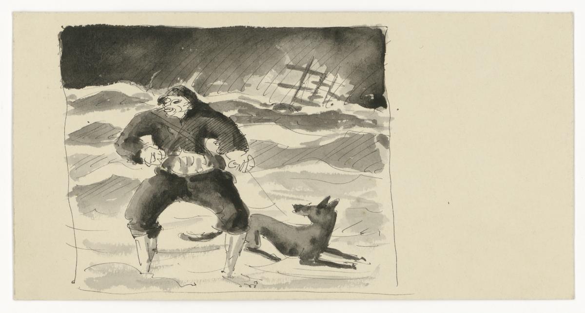 Fischer mit Hund (Figürliche u. a. Darstellungen)