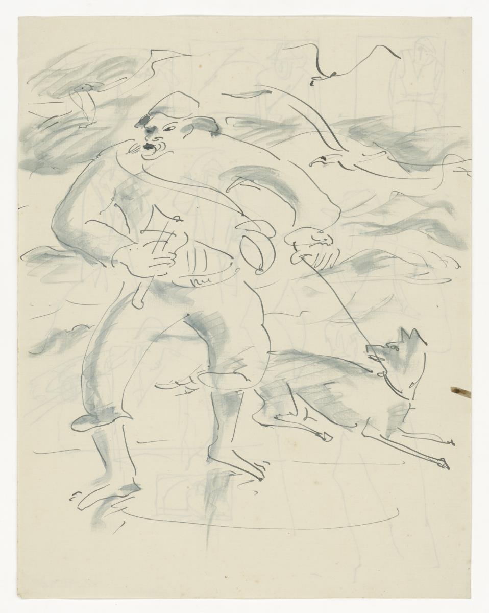 Fischer mit Hund (Figürliche u. a. Darstellungen)