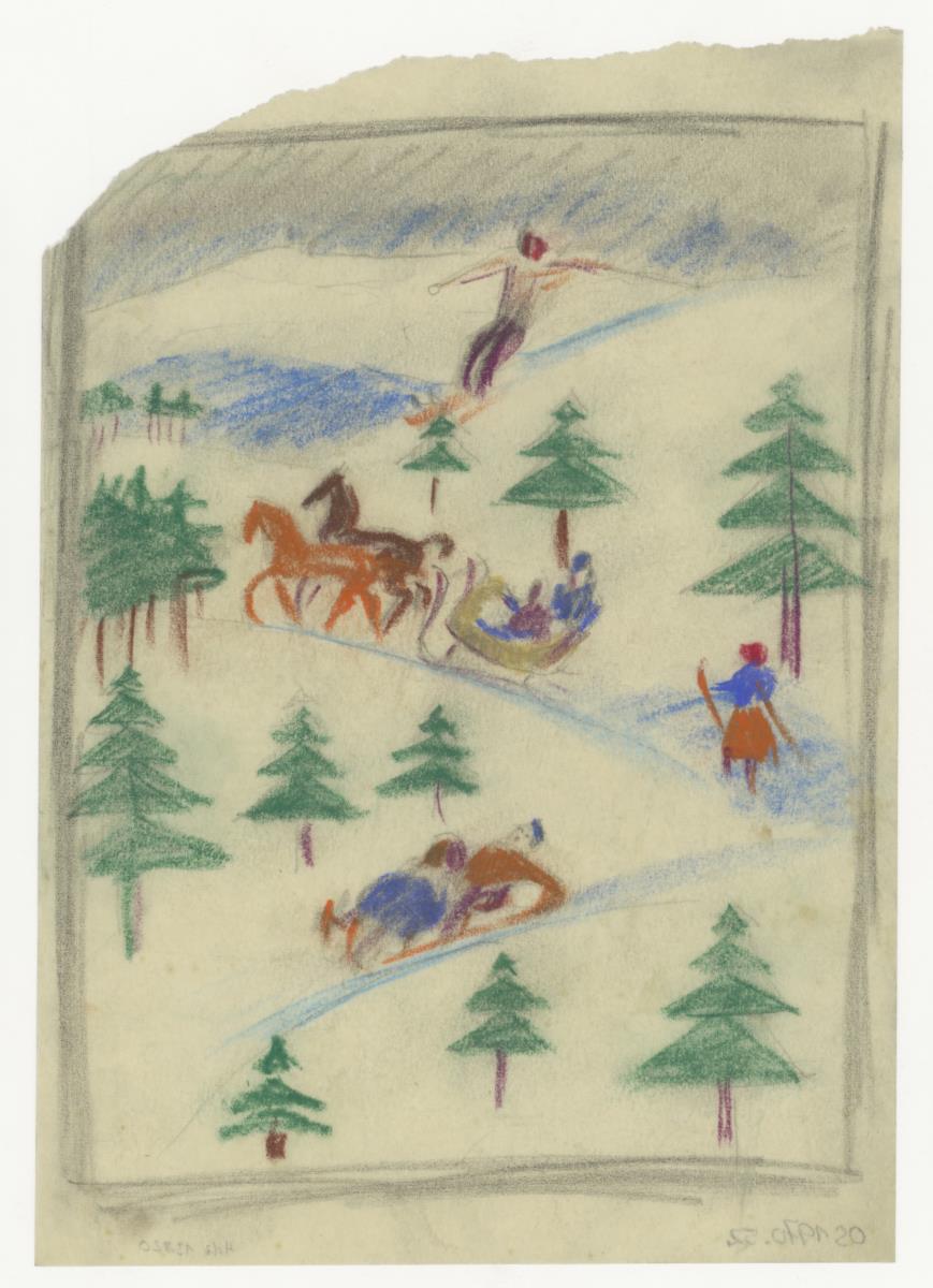 Wintersport-Ansicht (Figürliche u. a. Darstellungen)