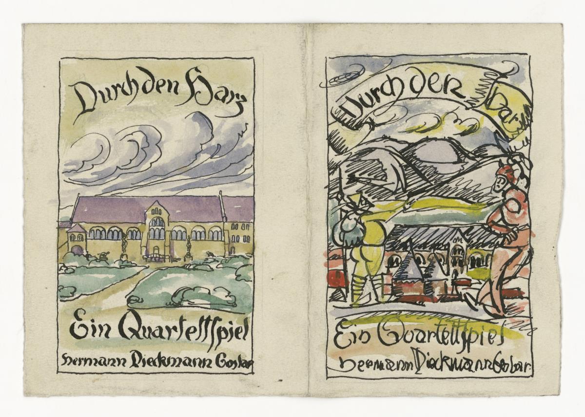 Quartettspiel "Durch den Harz" zwei Titelblätter-Entwürfe (Gebrauchsgraphik)