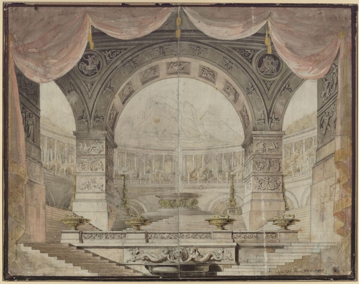 Armida. Oper von Christoph Willibald Gluck. Entwurf zur 7. Dekoration. Prunksaal im Palast der Armida