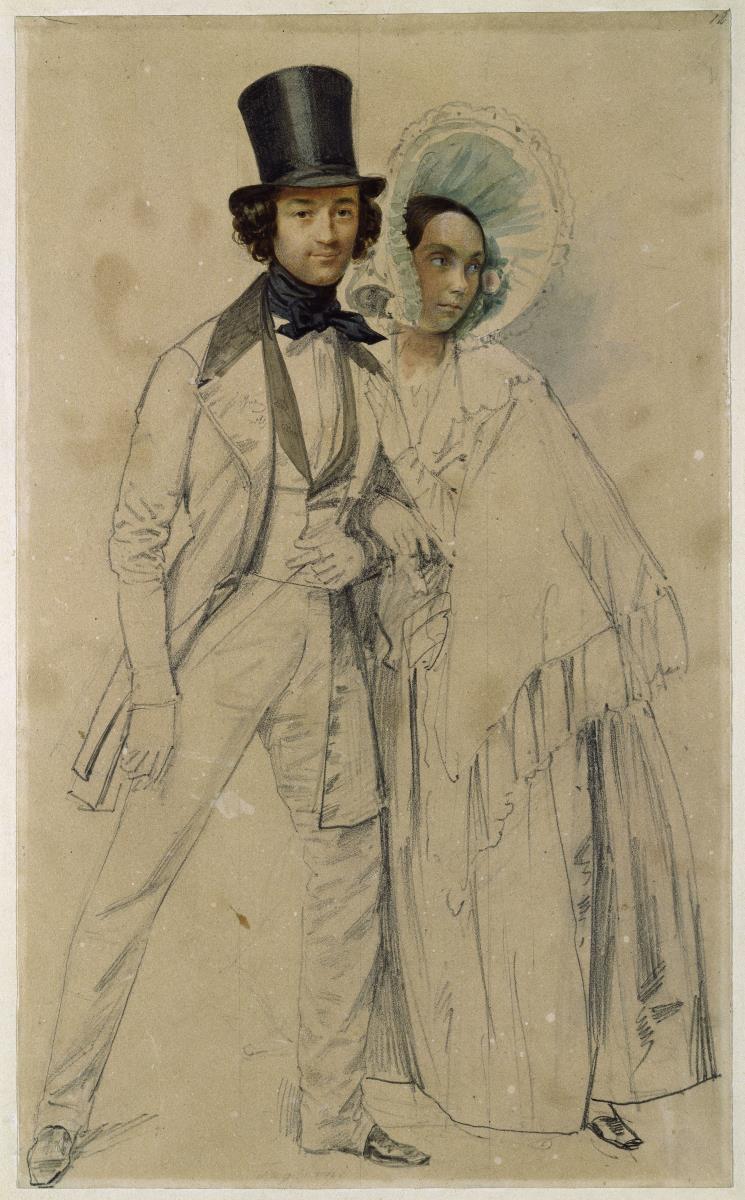 Das Ehepaar Paul und Amalie Taglioni (Studie zu dem Gemälde "Parade des ersten Garderegimentes zu Fuß", 1839)