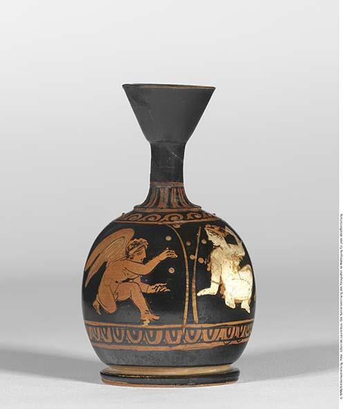 Attisch rotfigurige Bauchlekythos mit weißer Bemalung und Vergoldungen