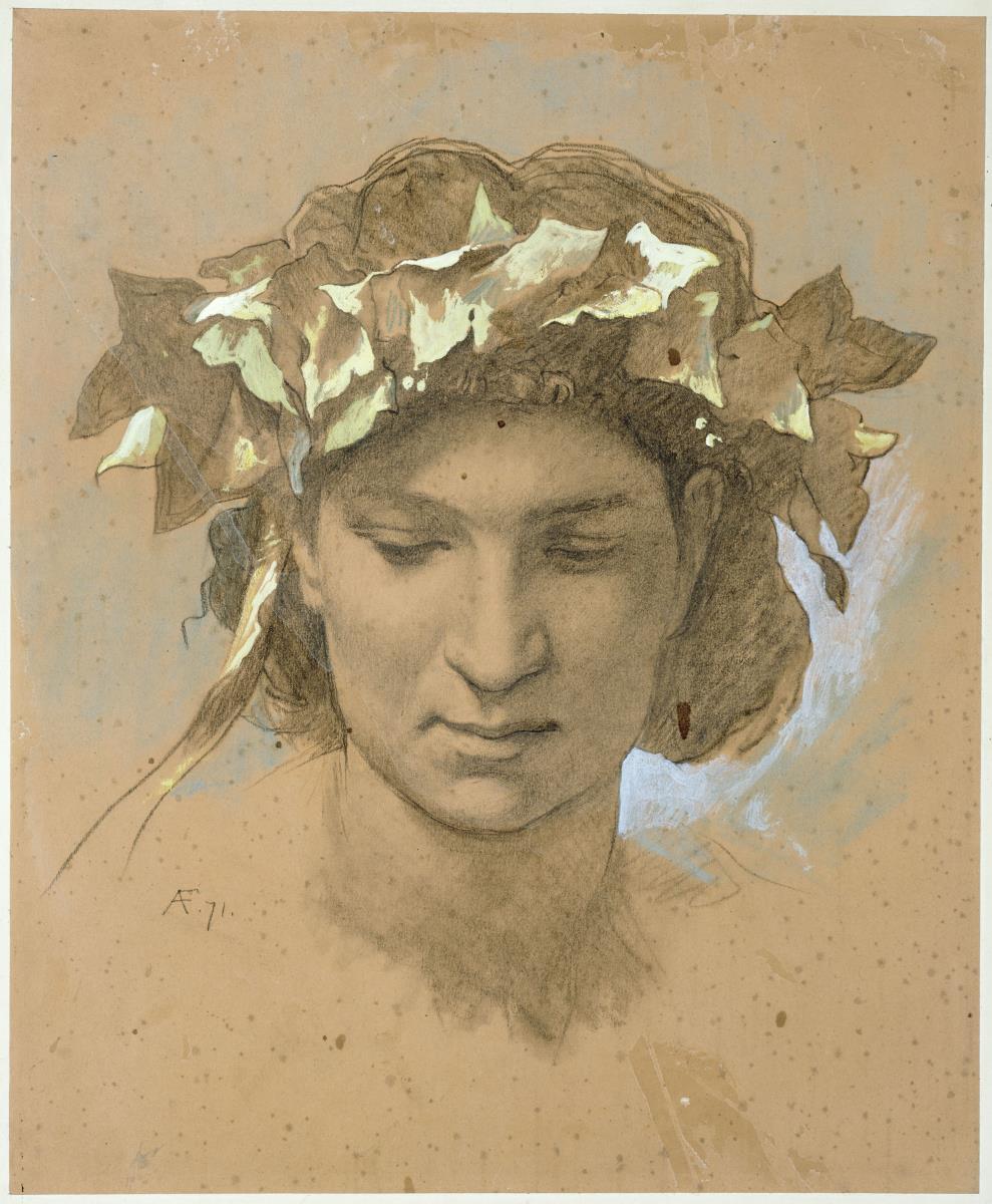 Weiblicher Kopf, efeubekränzt. Studie zum 'Gemälde "Gastmahl des Platon" (1873, Berlin Nationalgalerie)
