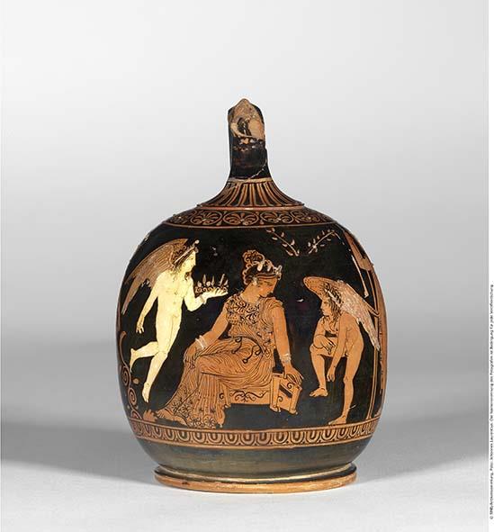 Attische rotfigurige Bauchlekythos mit weißer Bemalung und Vergoldung