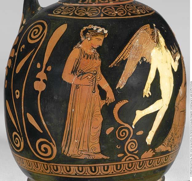 Attische rotfigurige Bauchlekythos mit weißer Bemalung und Vergoldung
