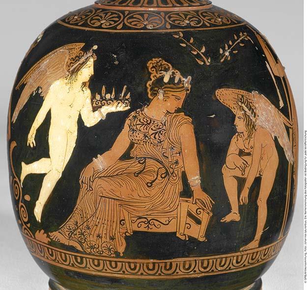 Attische rotfigurige Bauchlekythos mit weißer Bemalung und Vergoldung