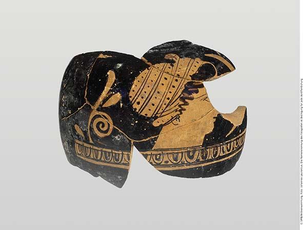 Attisch rotfigurige Bauchlekythos, Fragment, aus 6 Scherben zusammengesetzt