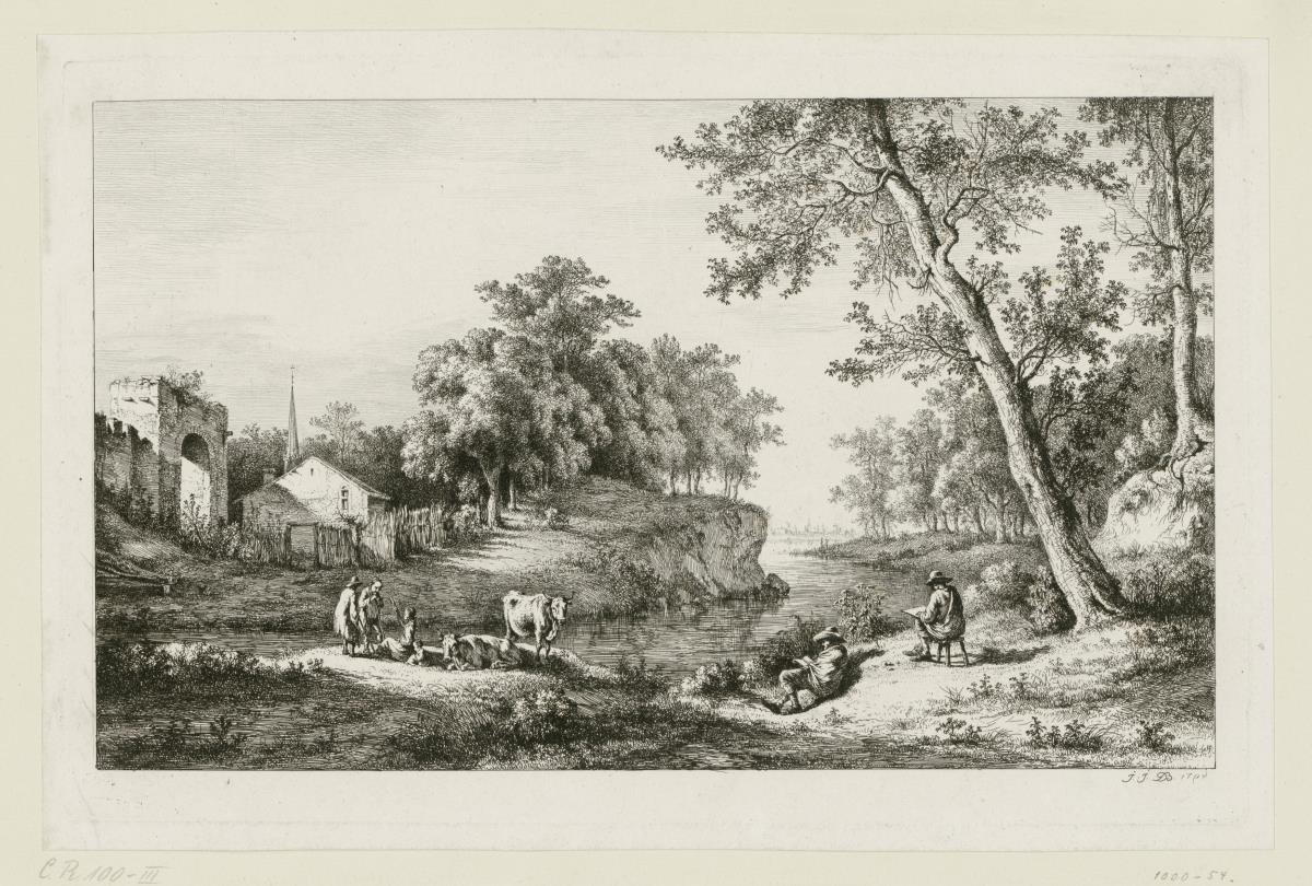 Flusslandschaft bei Ambronay mit Zeichner
