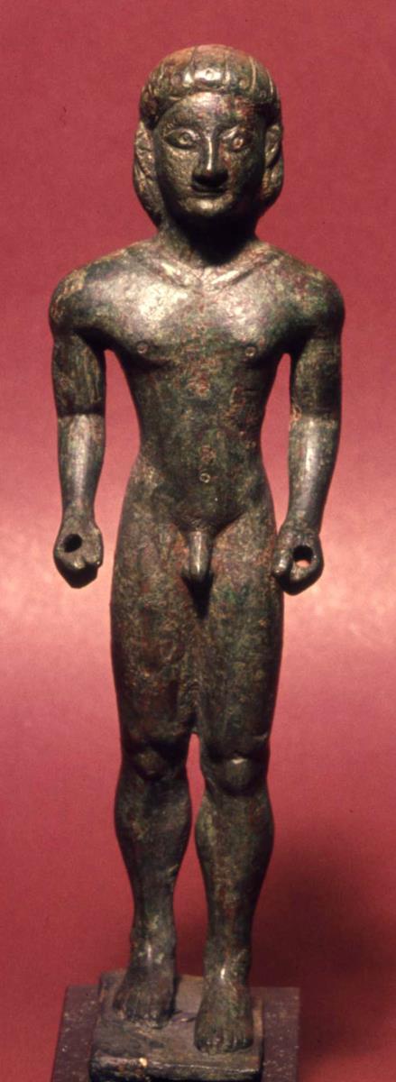Archaische Votivstatuette eines stehenden nackten Jünglings