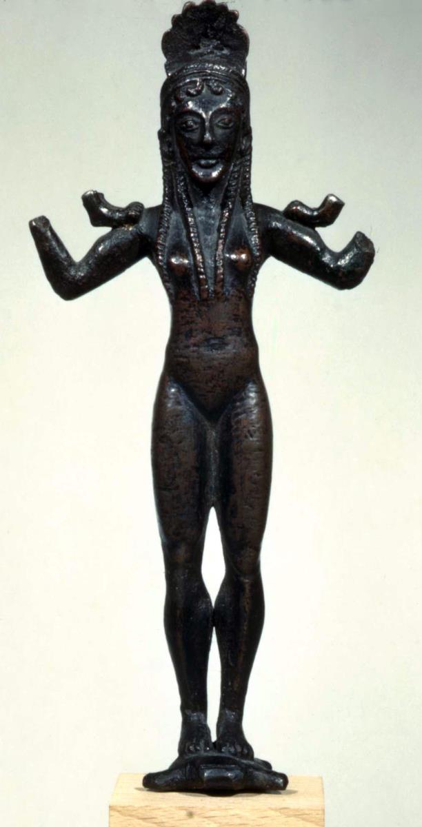 Archaische Spiegelstütze: Statuette der nackten Aphrodite