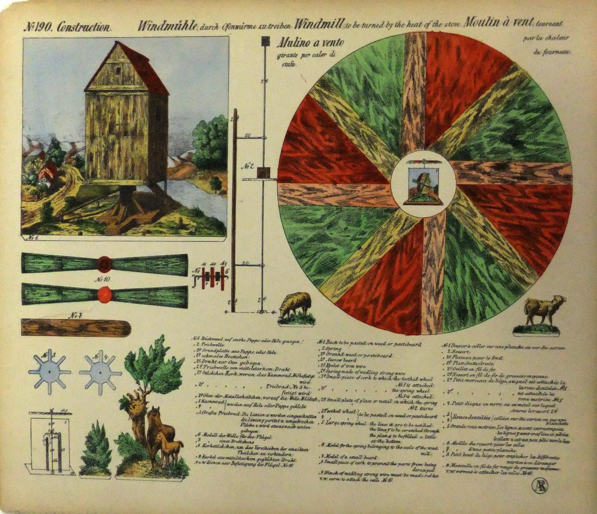 No. 190. Construction. Windmühle, durch Ofenwärem zu betreiben. Windmill, [...] Moulin a vent, [...], Mulino a vento, [...]