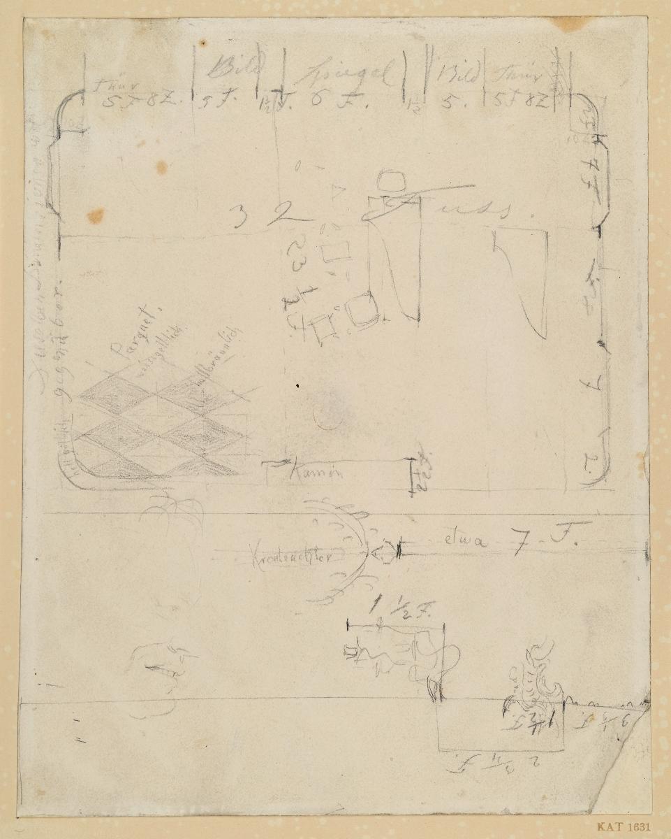 Grundriss eines Zimmers. Vorstudie zum Gemälde "Flötenkonzert Friedrichs des Großen in Sanssouci"