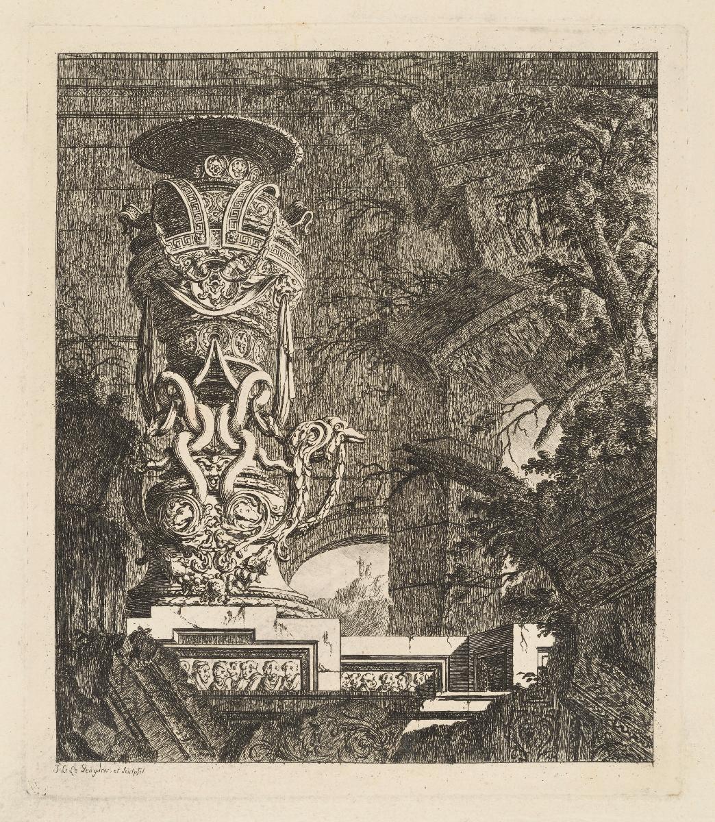 Tempelanlage mit prunkvoller Vase