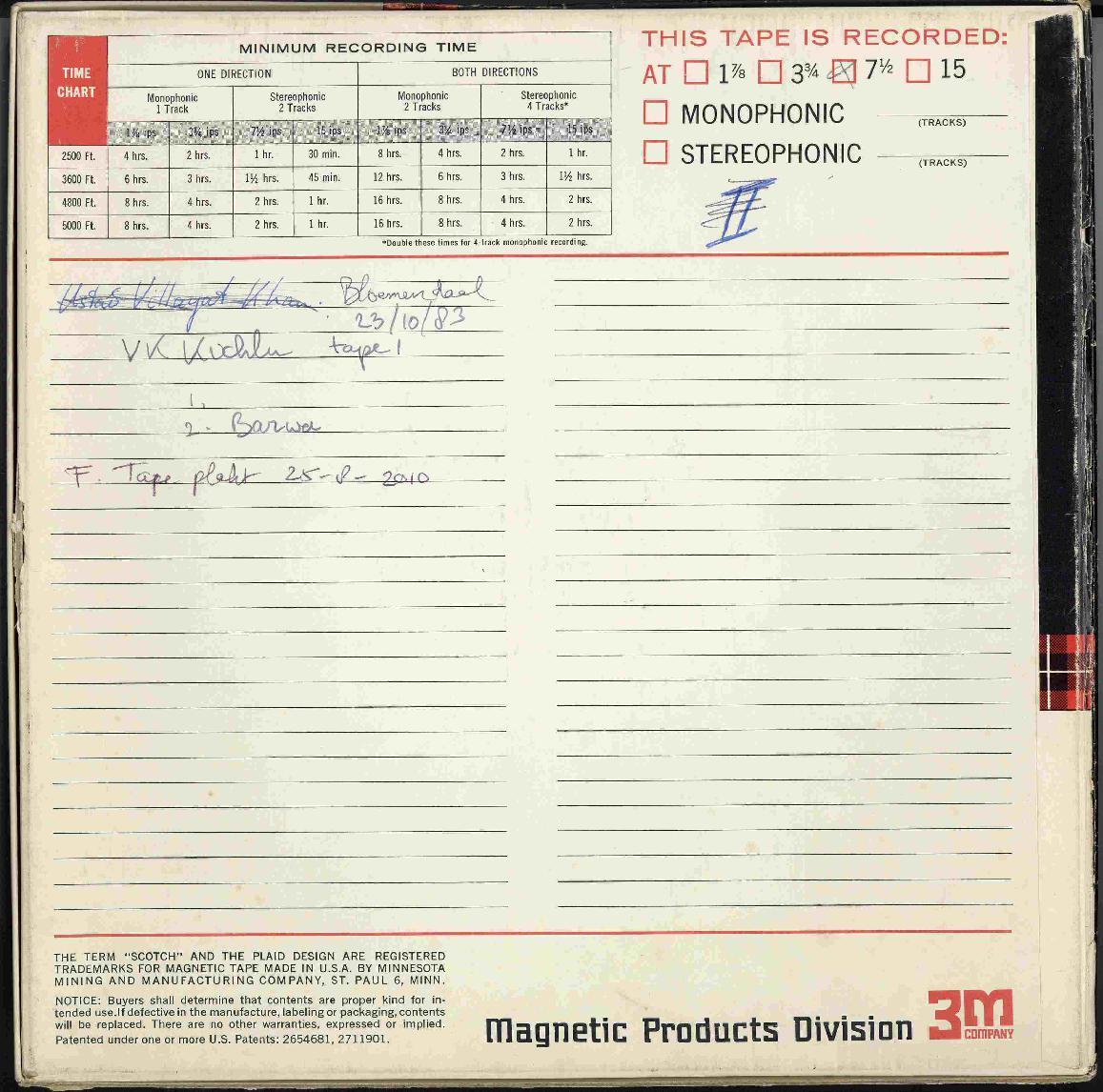 V.K Kichlu, Tape 1