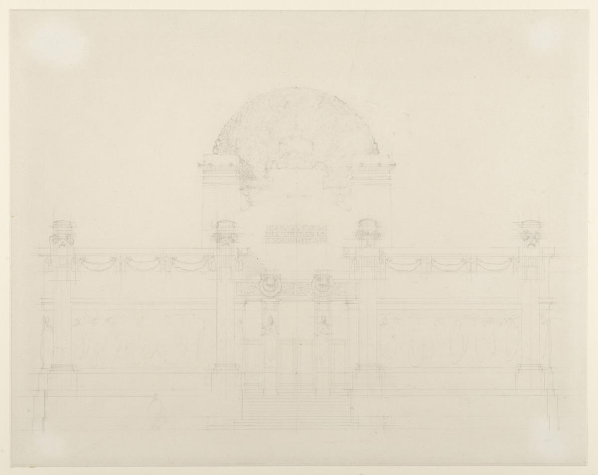 Wien, Ausstellungsgebäude der Secession, Aufriss, Skizze zum endgültigen Entwurf