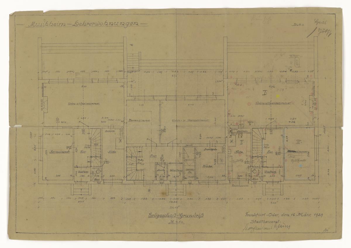 Lehrerwohnungen, Erdgeschoss, Grundriss, Auftrag Götsch, Musikheim (Möbelentwürfe, Wohnräume)
