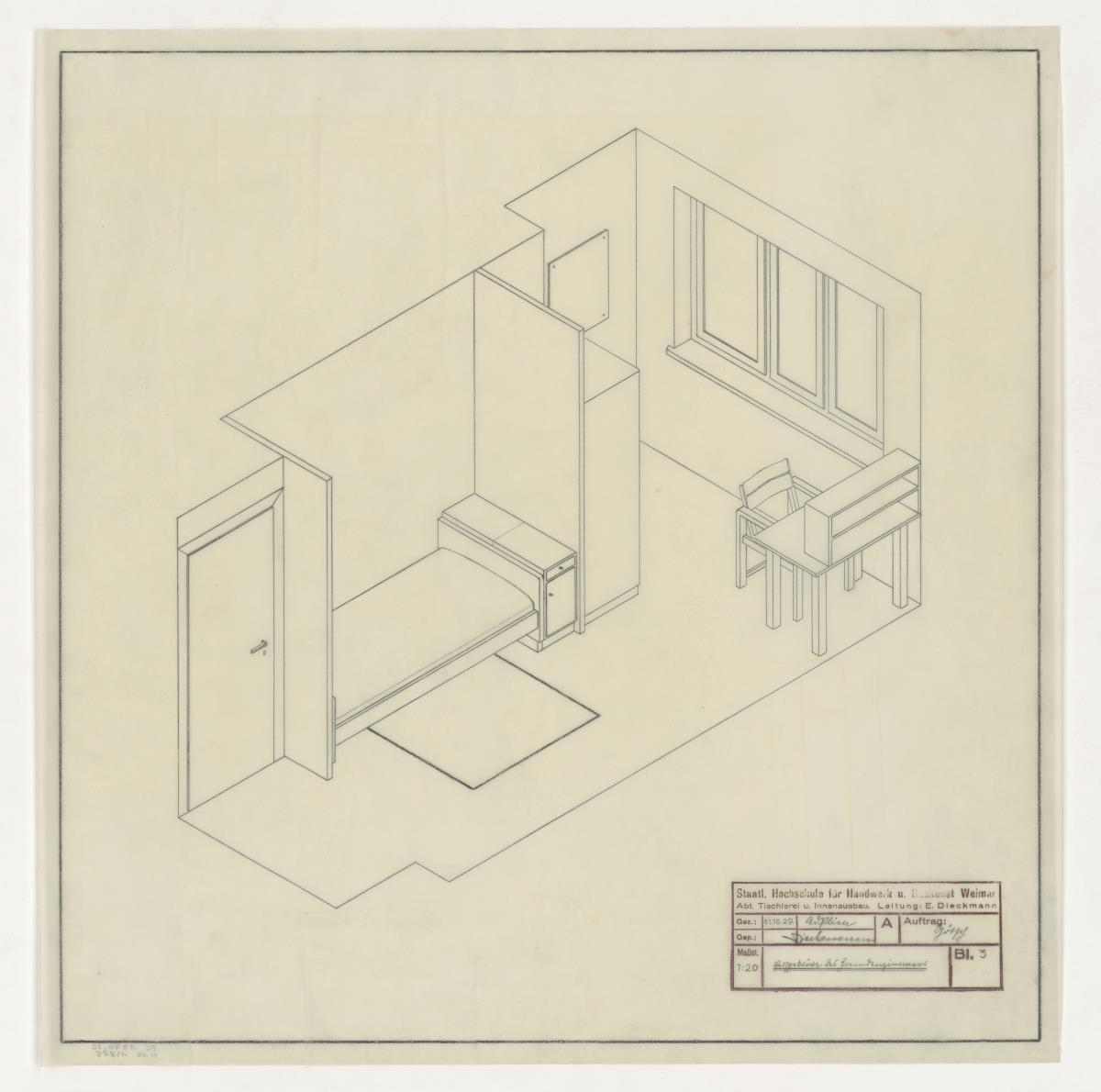 Gastzimmer, Perspektive, Auftrag Götsch, Musikheim (Möbelentwürfe, Wohnräume)
