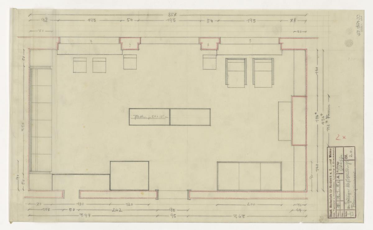 Kaminzimmer, Grundriss, Auftrag Götsch, Musikheim (Möbelentwürfe, Wohnräume)