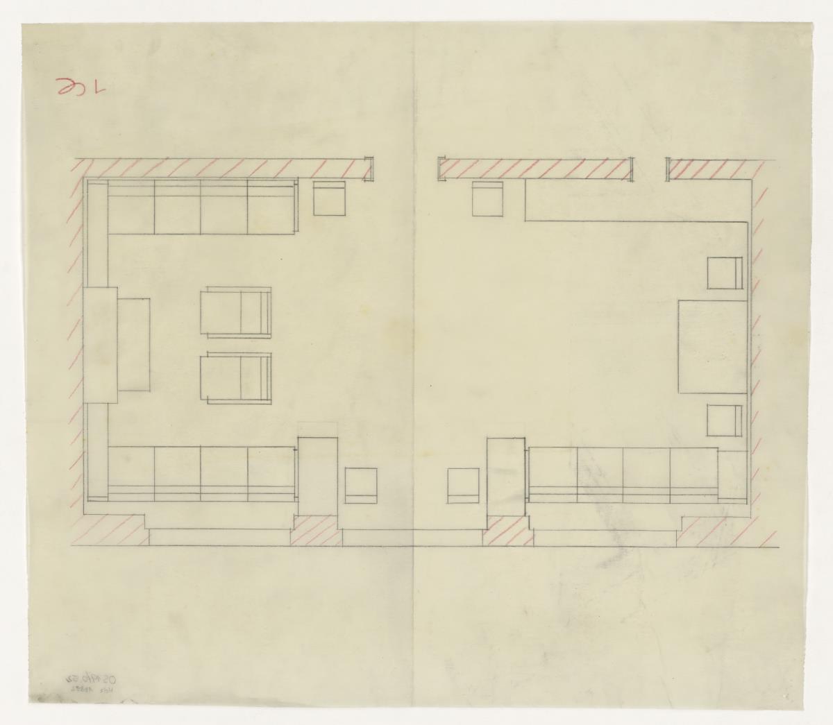 Kaminzimmer, Grundriss 1, Auftrag Götsch, Musikheim (Möbelentwürfe, Wohnräume)
