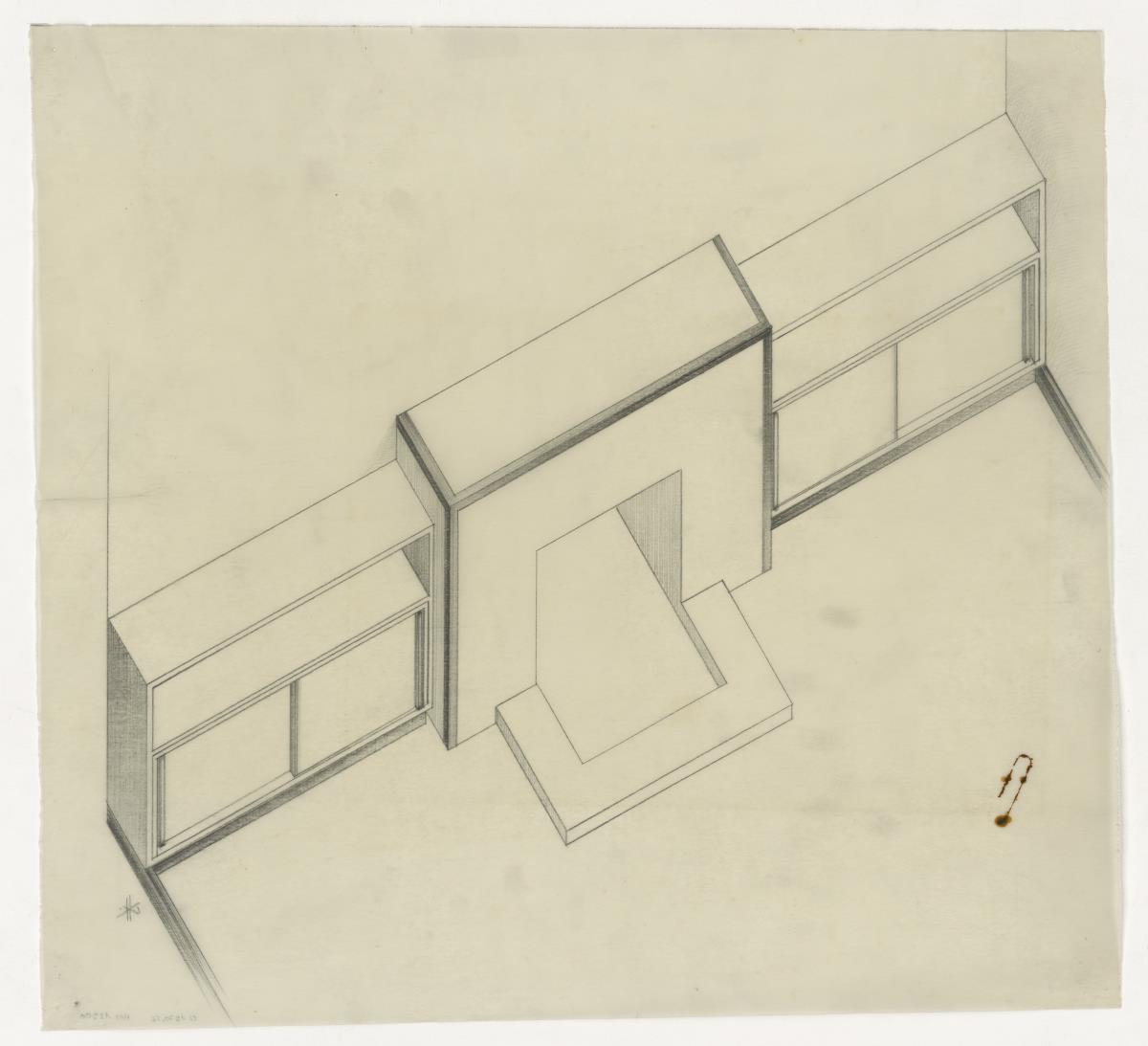 Kaminwand, Wohnzimmer Götsch, Auftrag Götsch, Musikheim (Möbelentwürfe, Wohnräume)