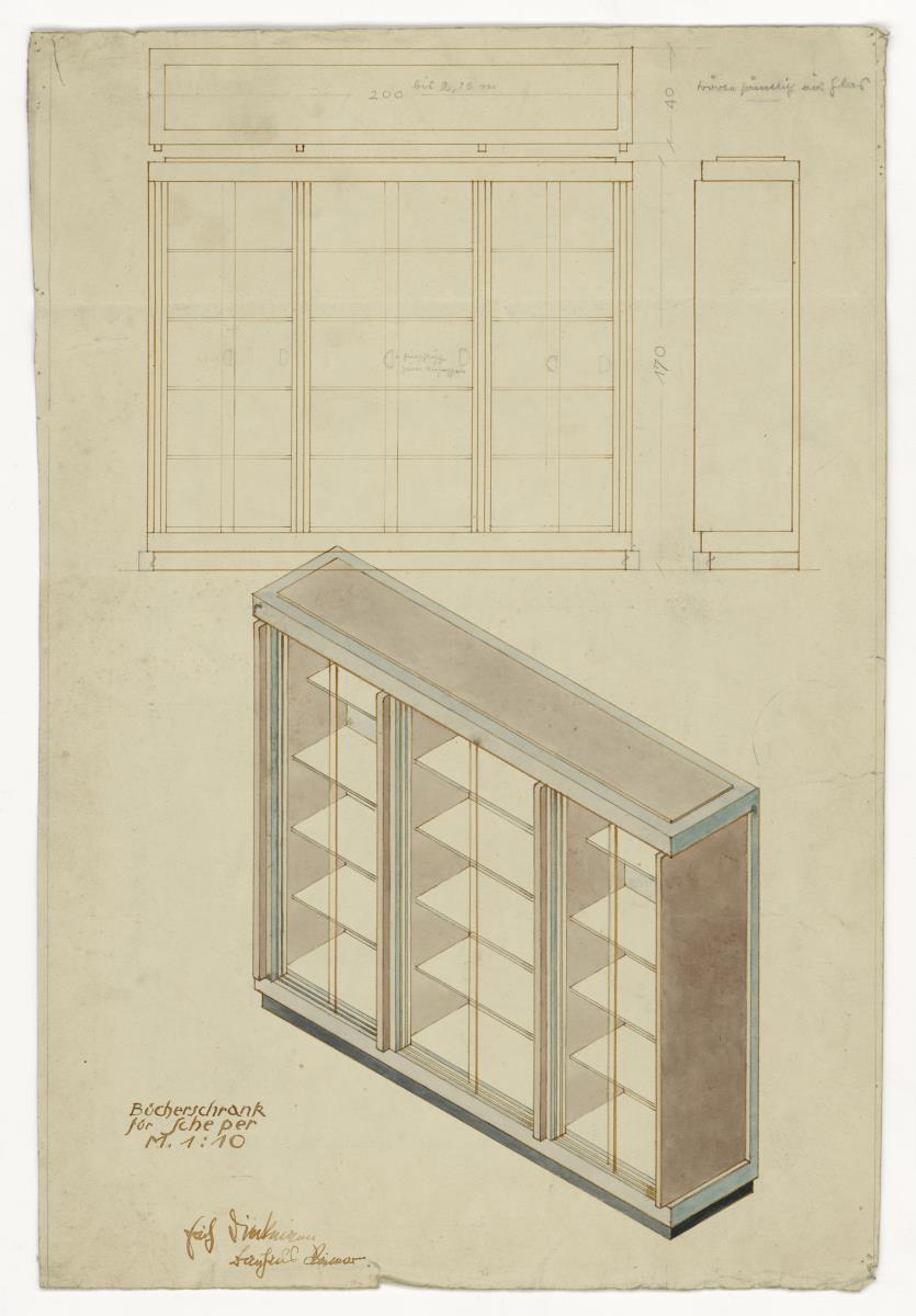 Bücherschrank, Auftrag Scheper (Möbelentwürfe, Körpermöbel, Schränke)