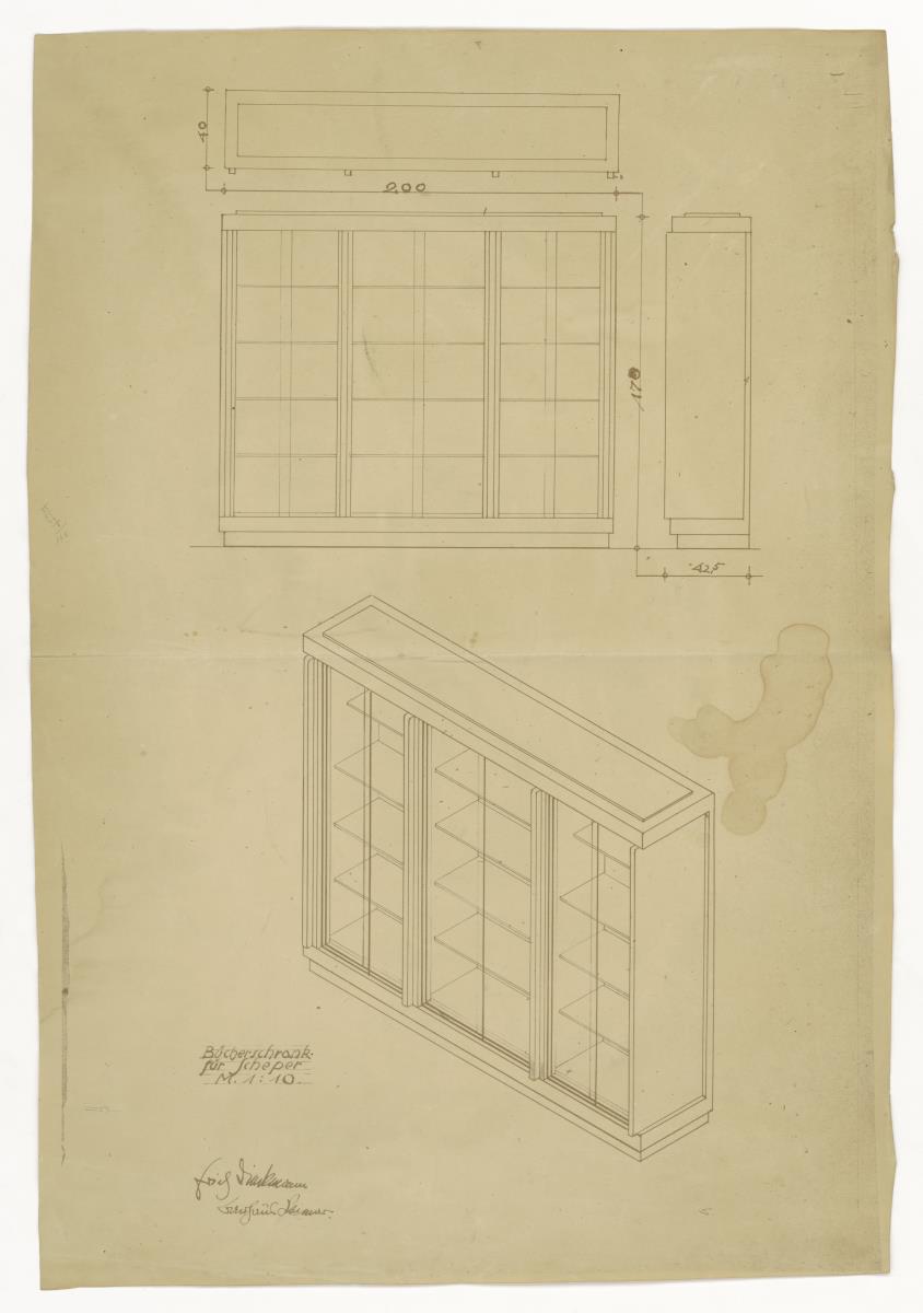 Bücherschrank, Auftrag Scheper (Möbelentwürfe, Körpermöbel, Schränke)
