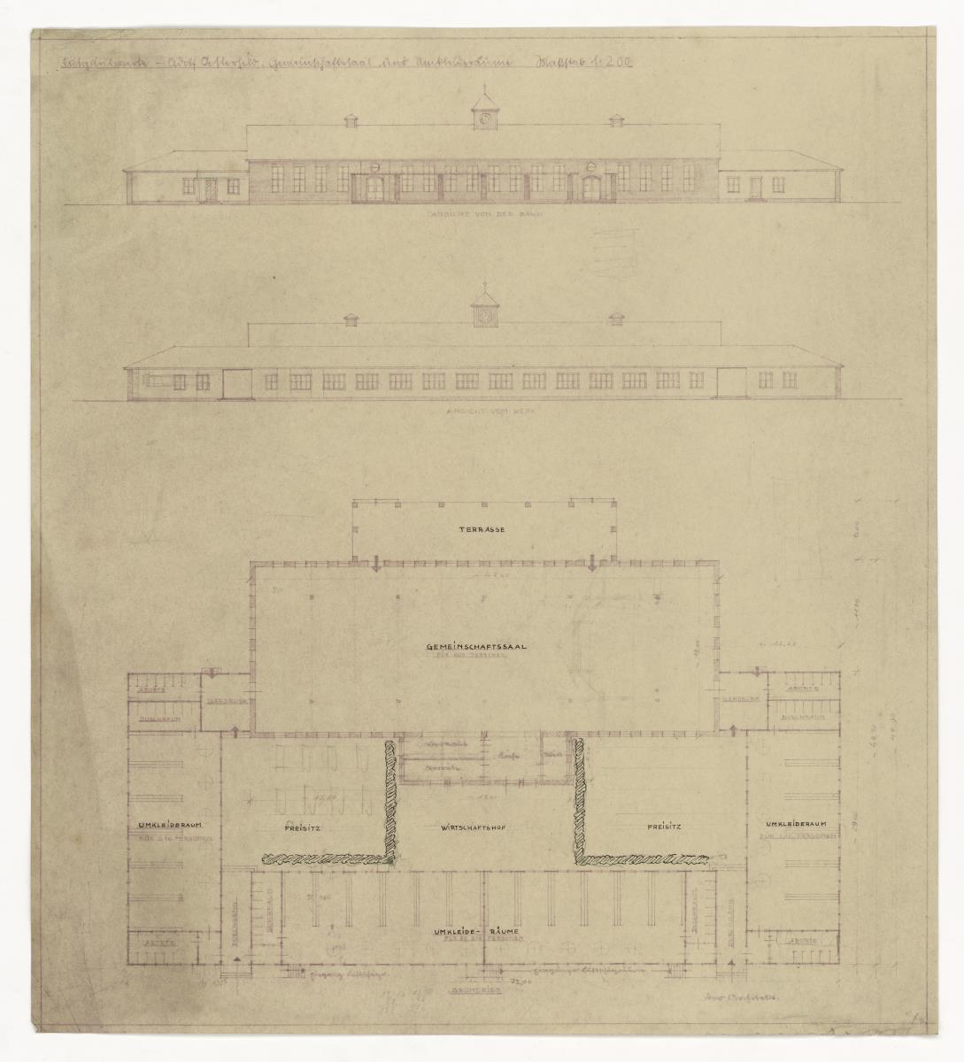 Gemeinschaftssaal und Umkleideräume, Auftrag Fulgurit-Werke Wunsdorf (Lagepläne und Gebäude)