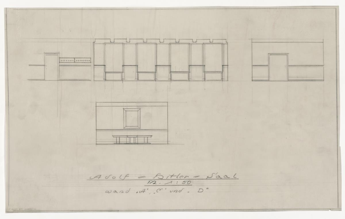 Wandansicht Adolf-Hitler-Saal, Auftrag Gauverwaltung "DAF" Hannover (Lagepläne und Gebäude)