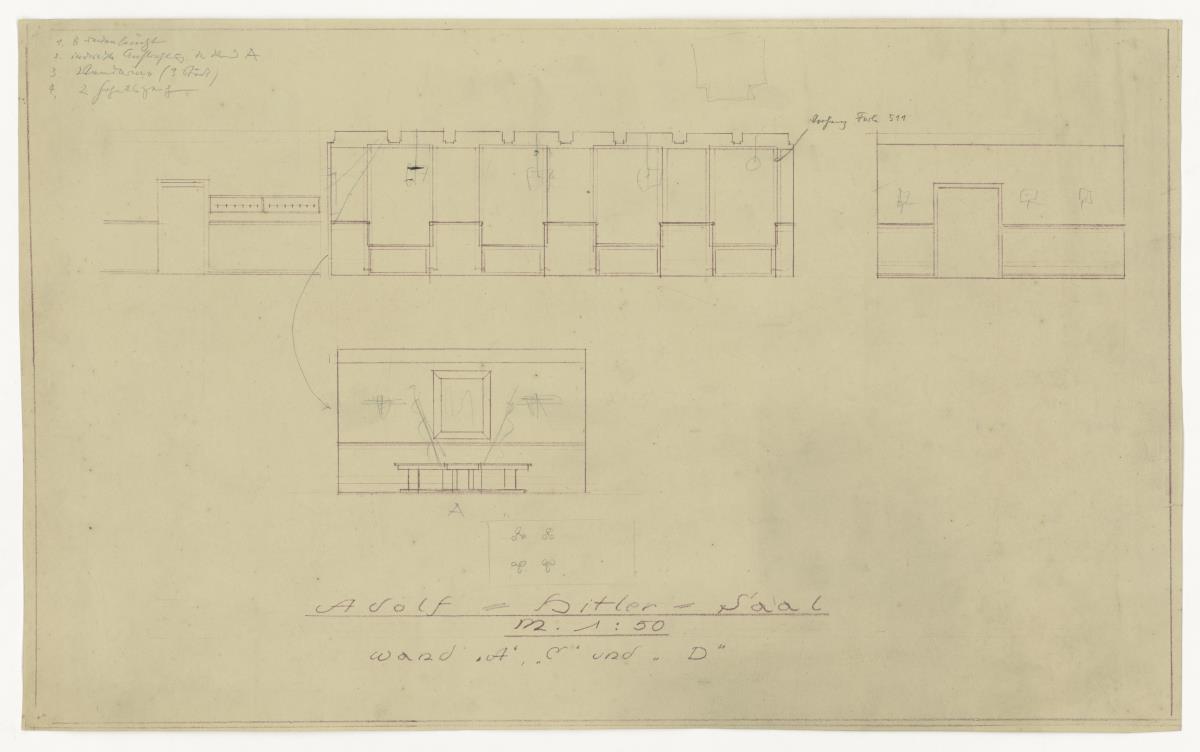 Wandansicht Adolf-Hitler-Saal, Auftrag Gauverwaltung "DAF" Hannover (Lagepläne und Gebäude)