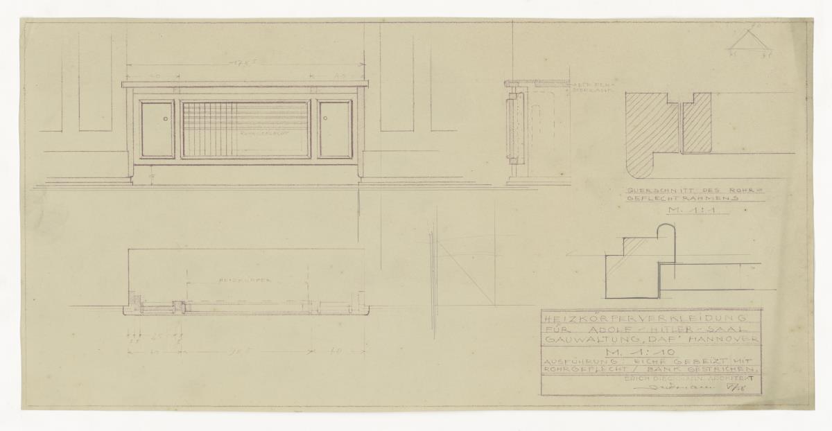 Heizkörperverkleidung, Adolf-Hitler-Saal, Auftrag Gauverwaltung "DAF" Hannover (Lagepläne und Gebäude)