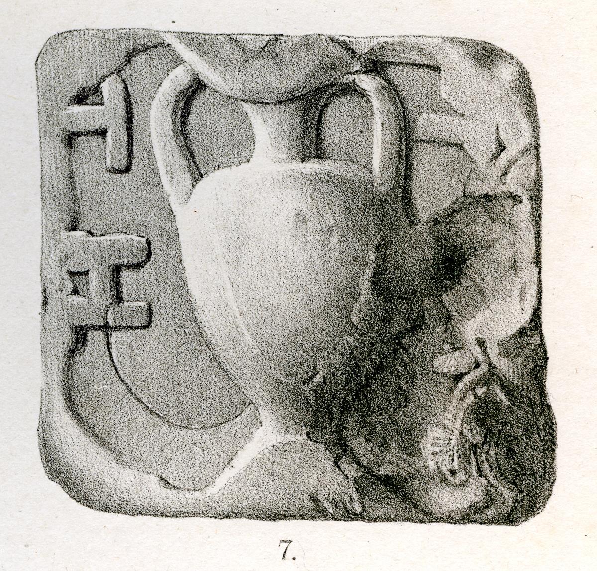 Drittelmine. Quadratisches Bleigewicht mit ganzer Amphora und griechischer Inschrift: T(PI)TH  ?