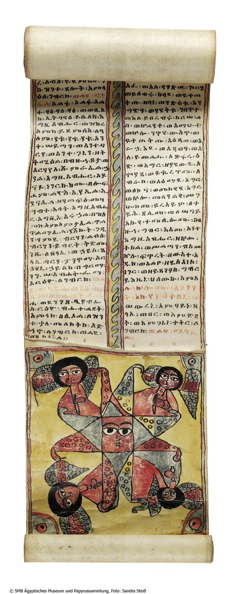 Äthiopische Lederrolle mit magischen Texten und Darstellungen
