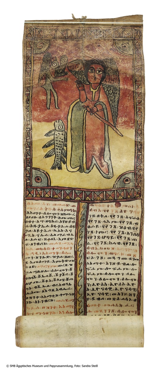 Äthiopische Lederrolle mit magischen Texten und Darstellungen