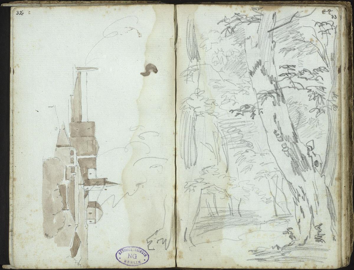 Blick auf eine Stadt / Baumstudie