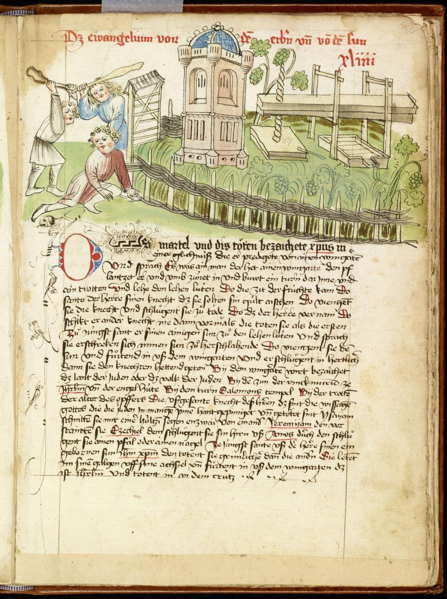 Die Weingärtner töten den Sohn des Weinbergbesitzers. in: Speculum humanae Salvationis