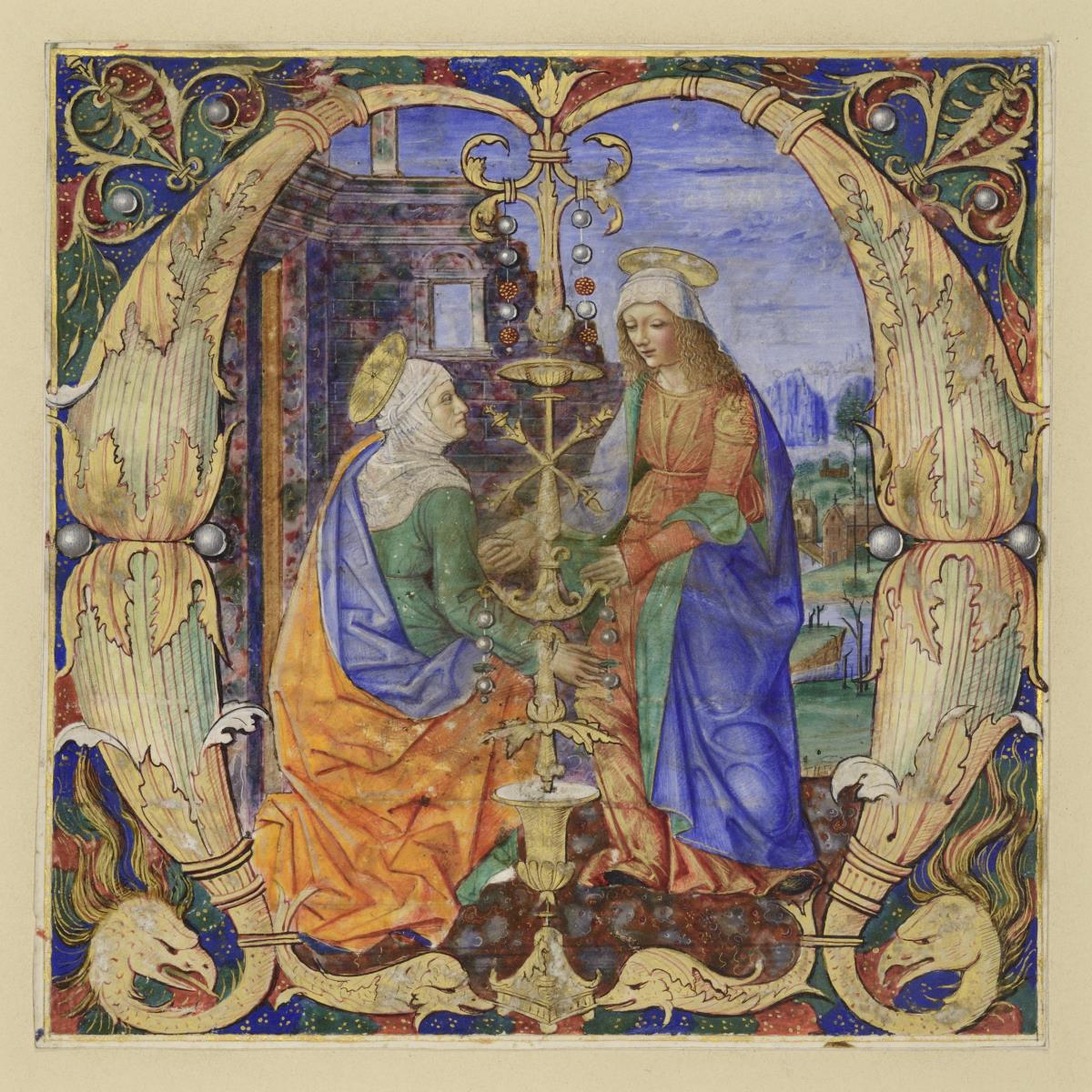 Initiale M mit der Heimsuchung Mariae