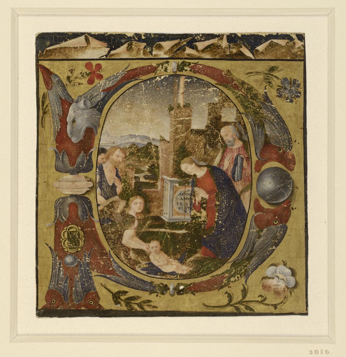 Initiale P mit Geburt Christi
